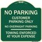 Signmission No Parking Customer Parking Only No Overnight Parking Towing Enforced at Your Expense, G-1818-23754 A-DES-G-1818-23754 - alternate 1